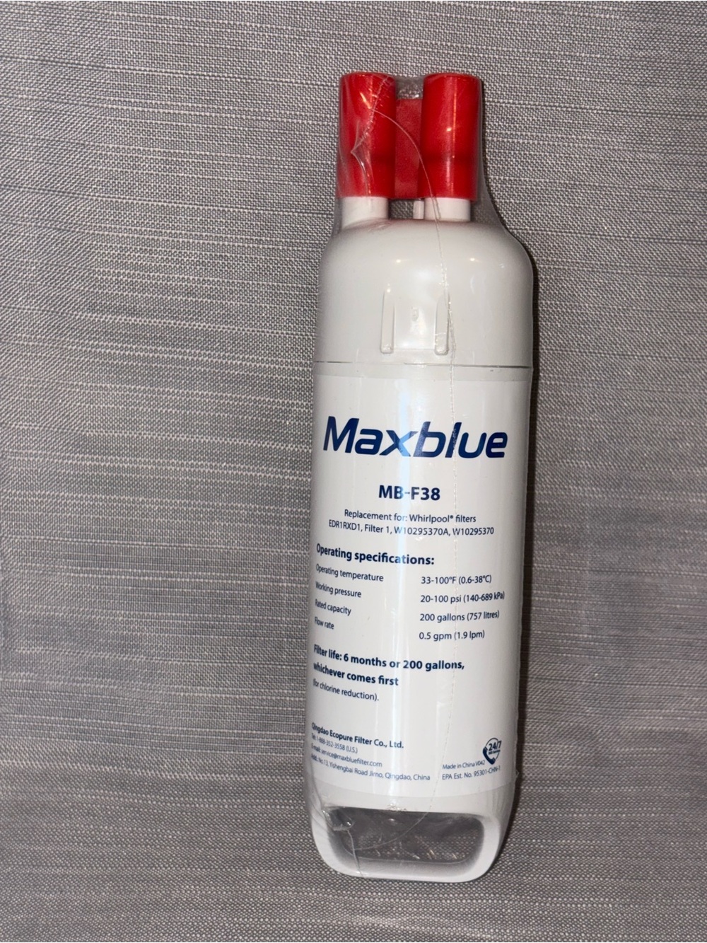 MB-F38 White & Red Refrigerator Water Filter - Compatible Replacement M87
